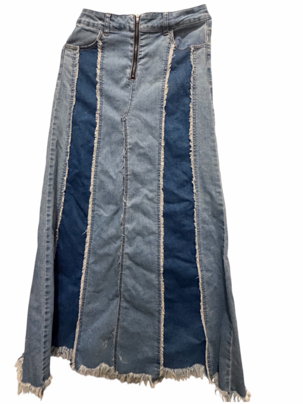 Lots Two-Tone Blue Denim Patchwork Maxi Skirt sz:28
